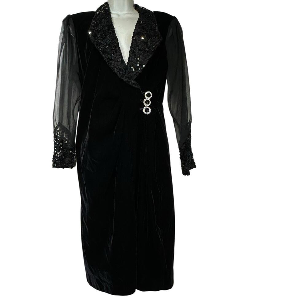 Weekend New York Paris Black Velvet Sequin Sheer Sleeve Cocktail Party Dress 12